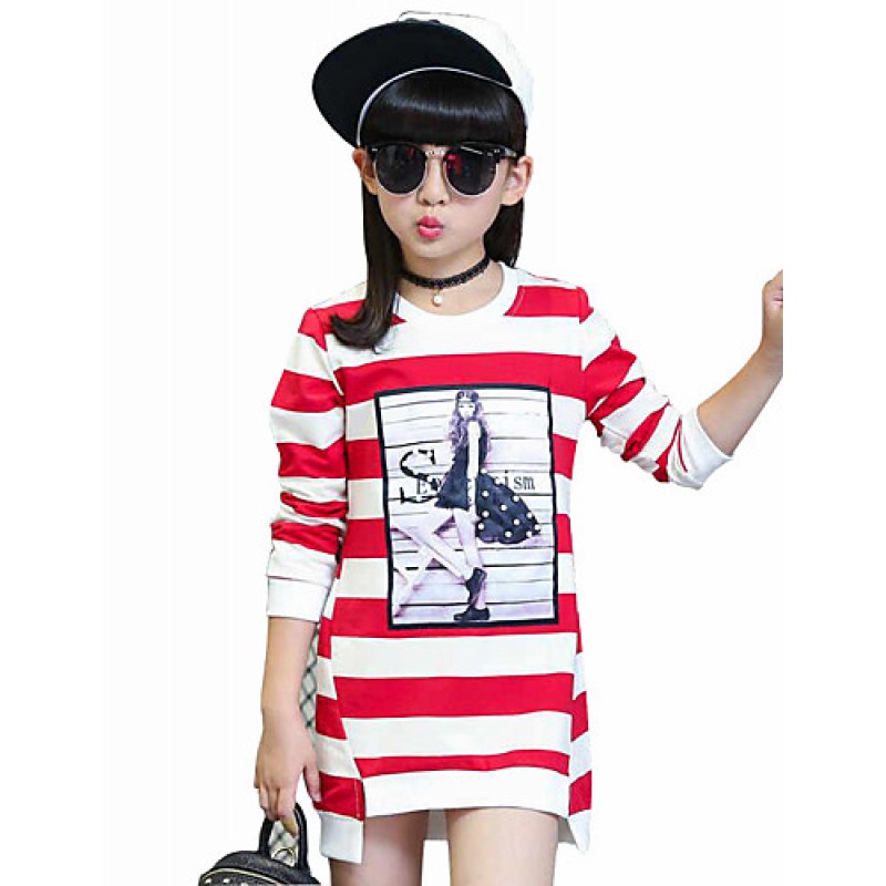 Girl's Casual/Daily Striped Tee,Cotton Spring / Fall Black / Purple / Red  