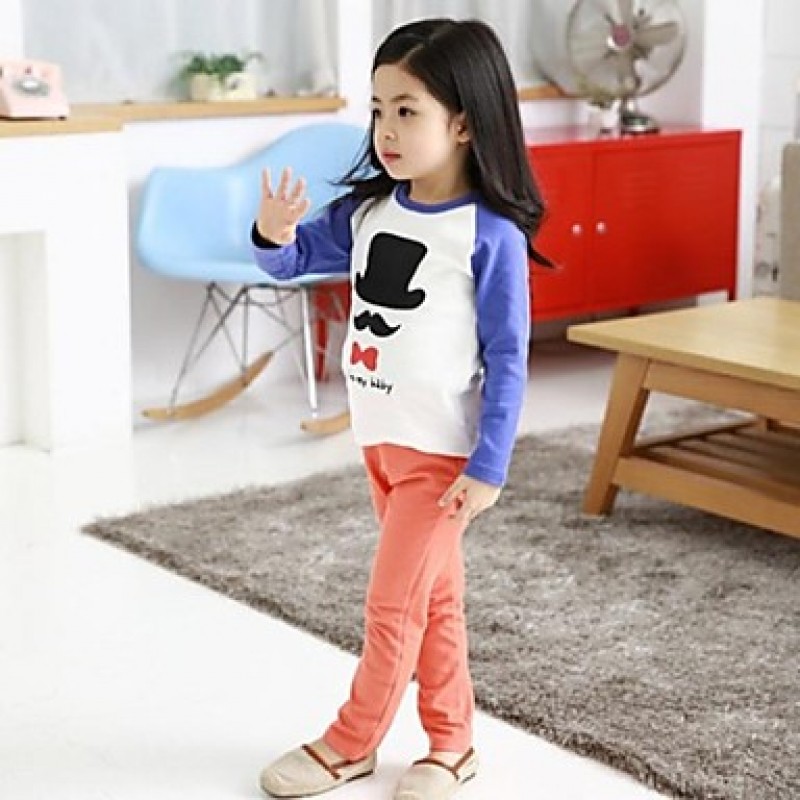 Girl's Blue / Pink Tee,Print Cotton Blend Winter / Fall / Spring  