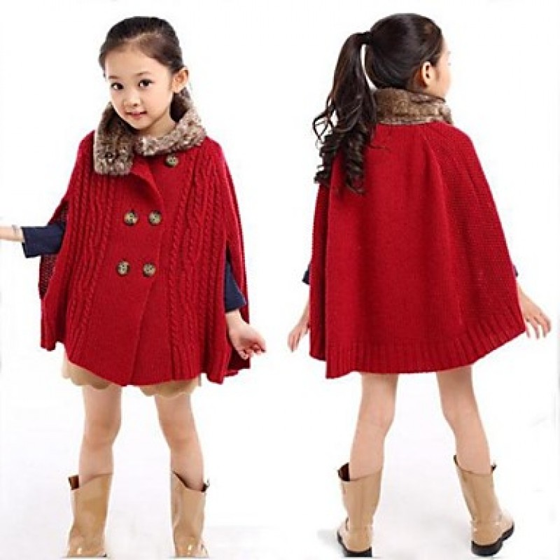 Girl's Red Sweater & Cardigan / Jacket & Coat,Solid Wool / Polyester / Knitwear Winter  