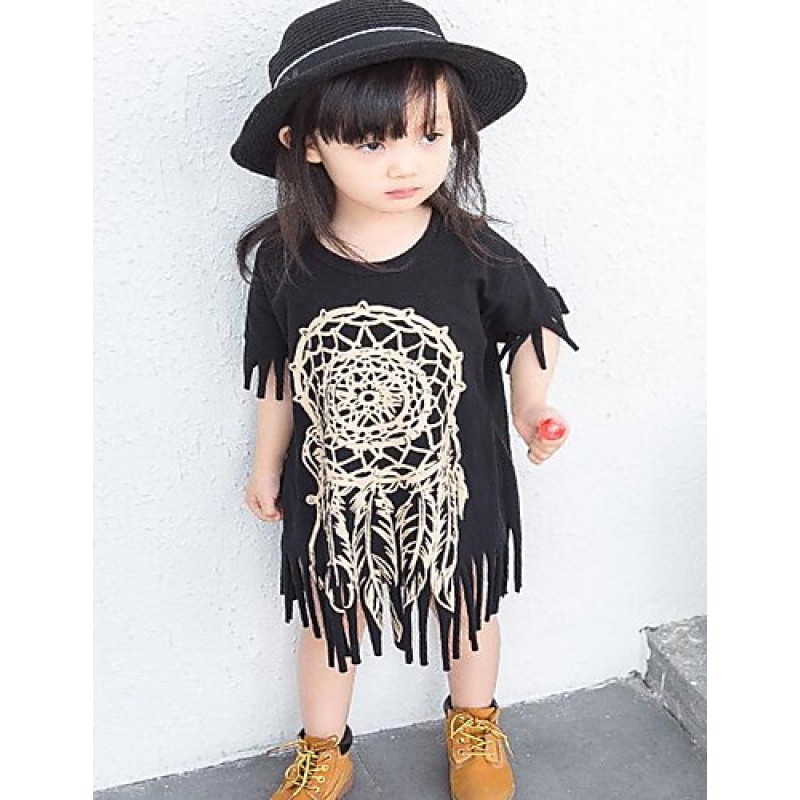 Girl Casual/Daily Print Tee,Cotton Summer Short Sleeve Regular  