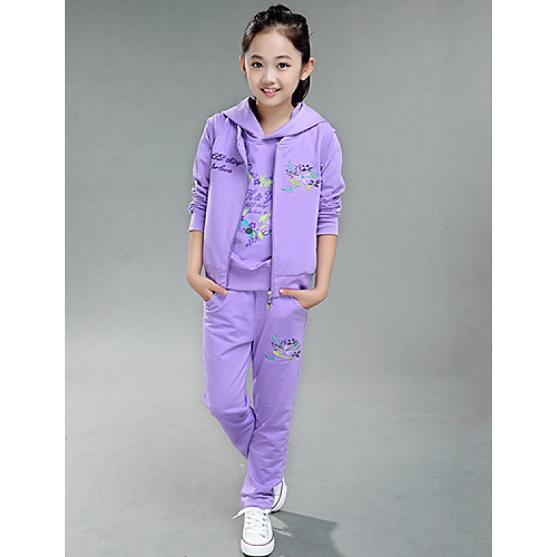 Girl's Cotton Spring/Autumn Fashion Print Sports Long Sleeve Three-piece Set  