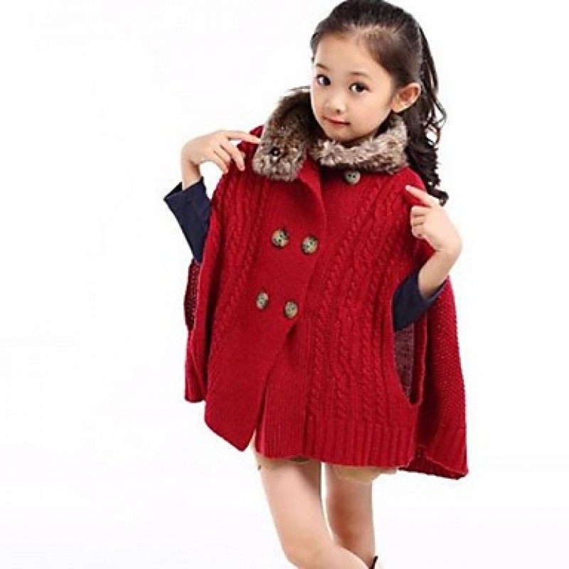 Girl's Red Sweater & Cardigan / Jacket & Coat,Solid Wool / Polyester / Knitwear Winter  