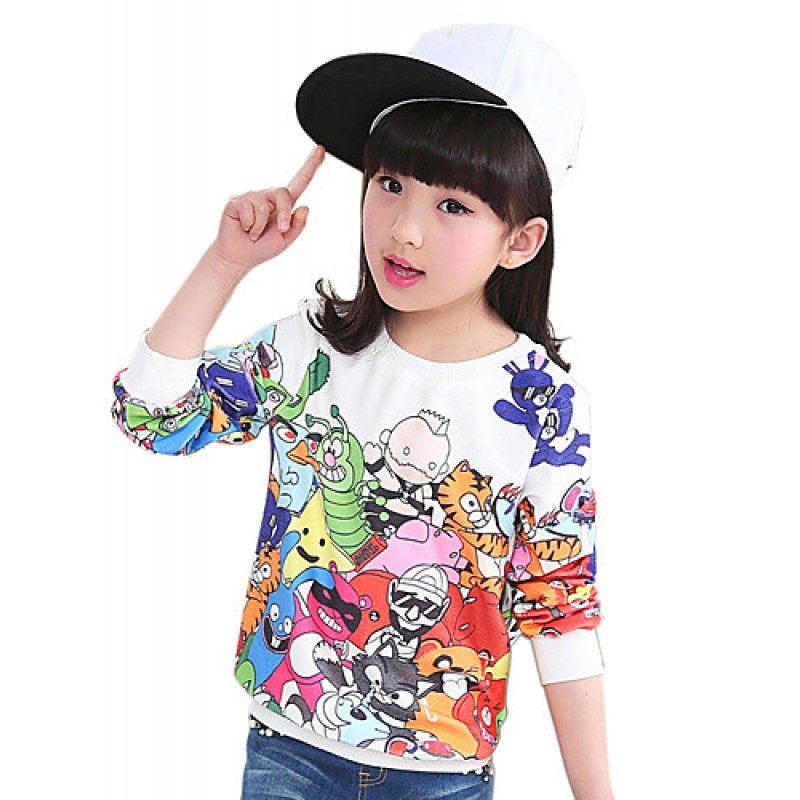 Girl's Cotton Spring/Autumn Fashion Cartoon Print Long Sleeve Round Neck Sweatshirt Blouse Casual/Daily Clothes  