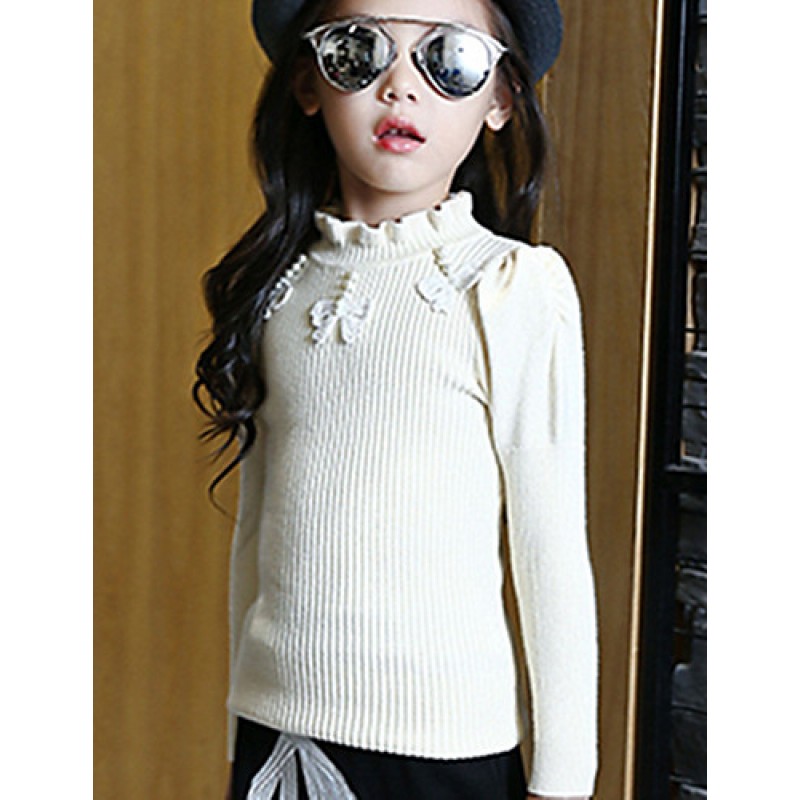 Girl's Wild Solid Beading Bow Knitwear Bottom Sweater & Cardigan  