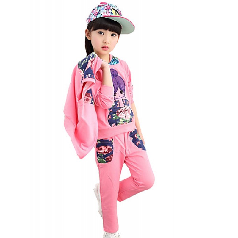 Girl's Cotton Spring/Autumn Cartoon Printed Hoodies Pants Three-piece Set  