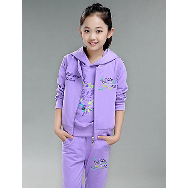 Girl's Cotton Spring/Autumn Fashion Print Sports Long Sleeve Three-piece Set  