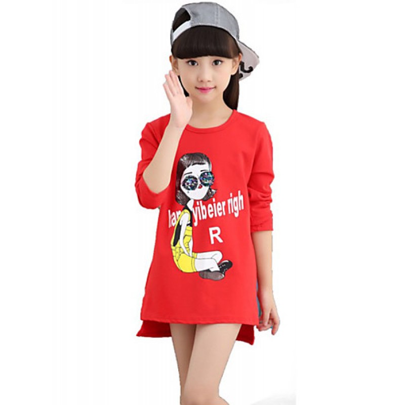 Girl's Casual/Daily Print TeeCotton / Spandex Spring / Fall Black / Red  