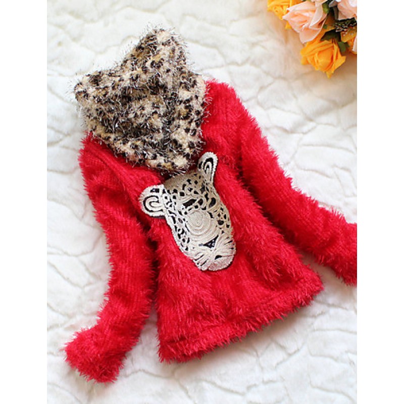 Girl's Fashion Cotton Spring/Fall/Winter Going out/Daily Long Sleeve Children Warm Thicken Hoodie Sweatshirt & Leopard Neckerchief  