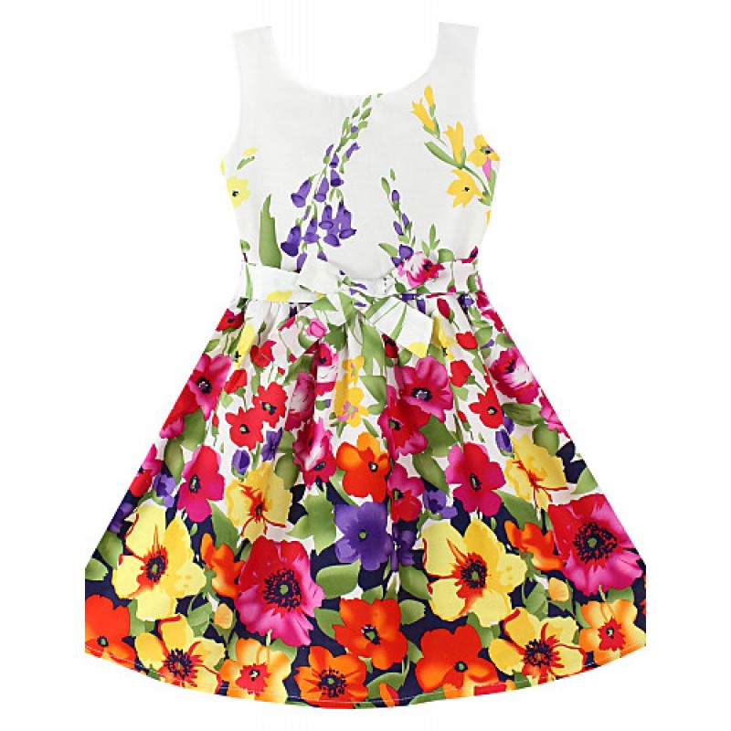 Girl's Fashion Flower Print  Party Princess Kids Clothing Lovely Princess Dresses (100% Cotton)  