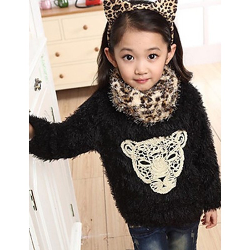 Girl's Fashion Cotton Spring/Fall/Winter Going out/Daily Long Sleeve Children Warm Thicken Hoodie Sweatshirt & Leopard Neckerchief  