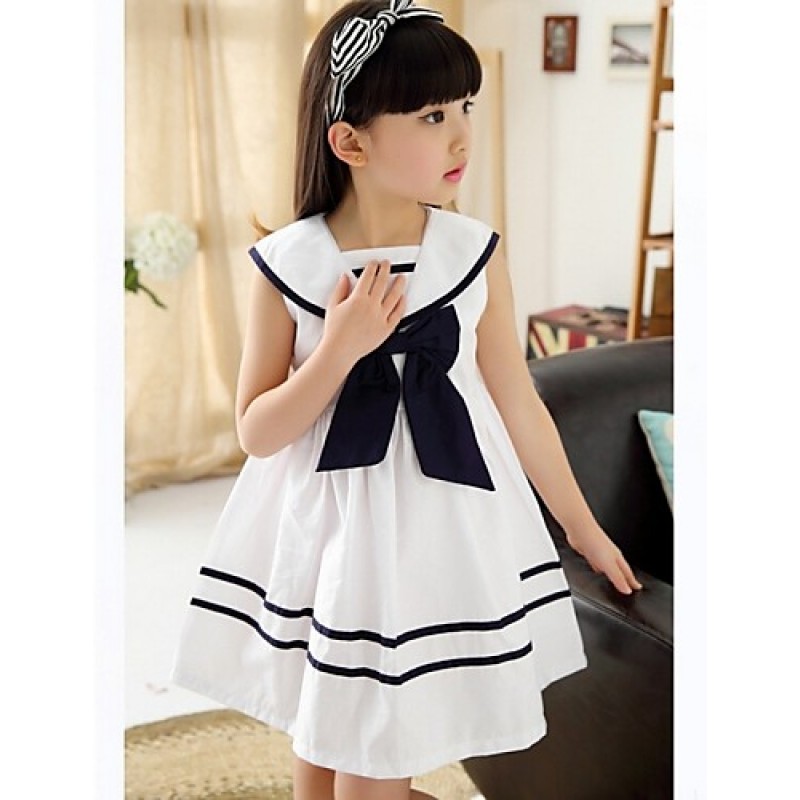 Girl's White Dress,Bow Cotton Summer / Spring  