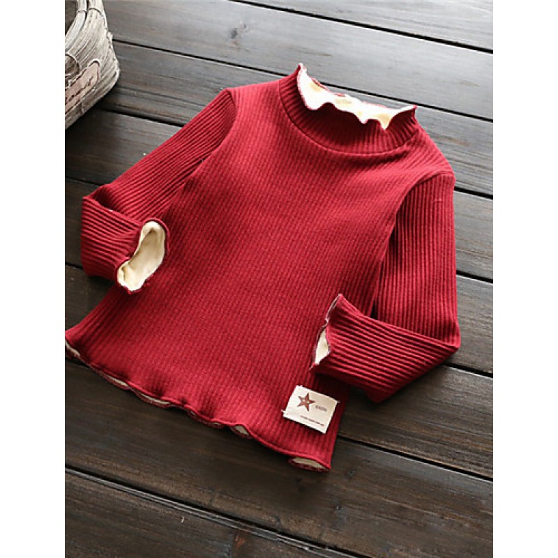 Girl Casual/Daily Solid Blouse,Cotton Winter Long Sleeve  