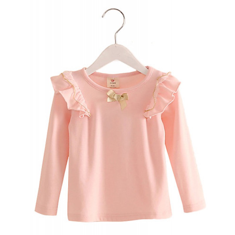 Girl's Purified Cotton Spring/Fall Fashion Casual/Daily Lace Ruffle Blouse Long Sleeves T-shirt  