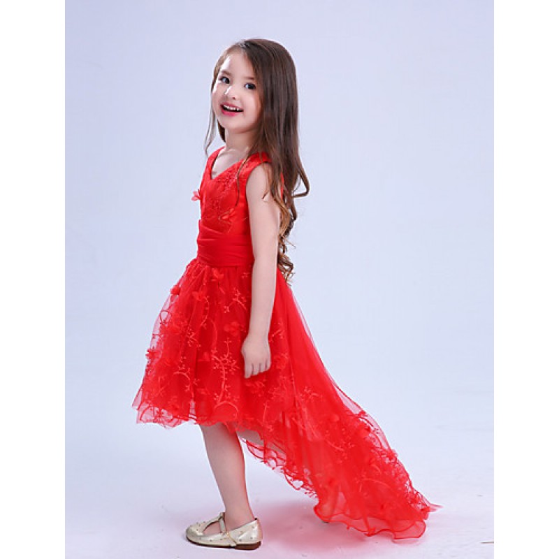 Girl's Casual/Daily Party/Cocktail Holiday Solid Dress,Cotton Polyester Lace Mesh Summer Sleeveless  