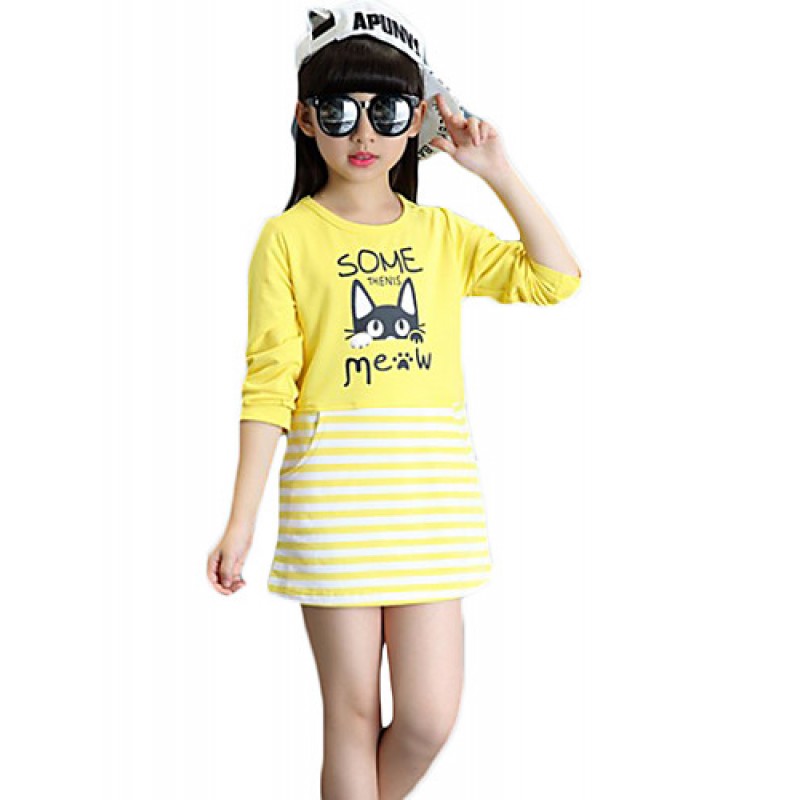 Girl's Casual/Daily Solid TeePolyester Spring / Fall Red / White / Yellow  