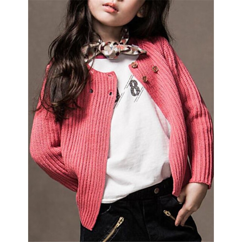 Girl's Casual/Daily Solid Sweater & Cardigan,Cotton Spring / Fall Green / Red / White / Yellow / Gray  