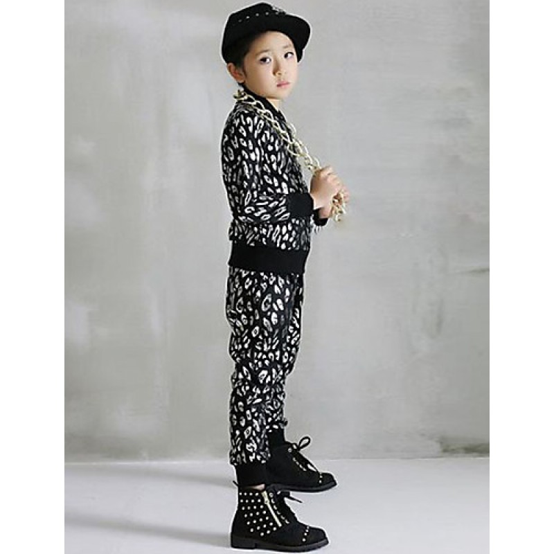 Girl's Cotton Spring/Autumn Leopard Print Hip-hop Costume Long Sleeve Coat And Hallen Pants Sport Suit Two-piece Set  