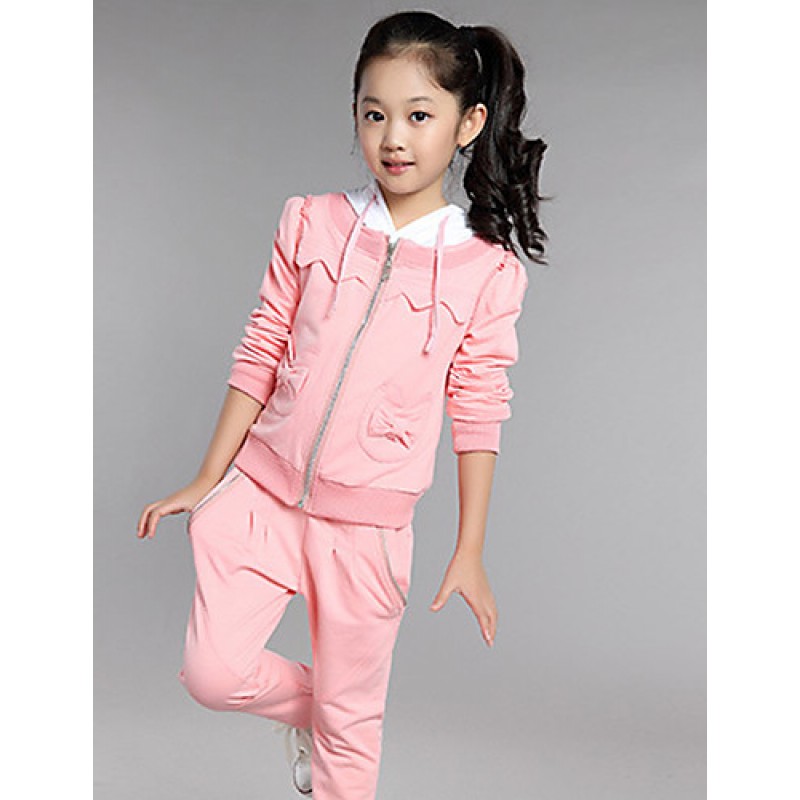 Girl's Cotton  Spring/Autumn Cartoon Pattern Sport Long Sleeve Three-piece Set  