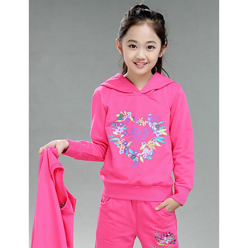 Girl's Cotton Spring/Autumn Fashion Print Sports Long Sleeve Three-piece Set  