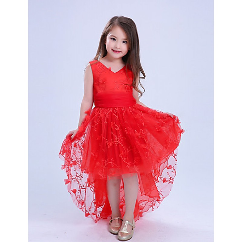 Girl's Casual/Daily Party/Cocktail Holiday Solid Dress,Cotton Polyester Lace Mesh Summer Sleeveless  