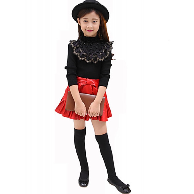 Girl's Casual/Daily Solid BlouseCotton Fall Black / White  