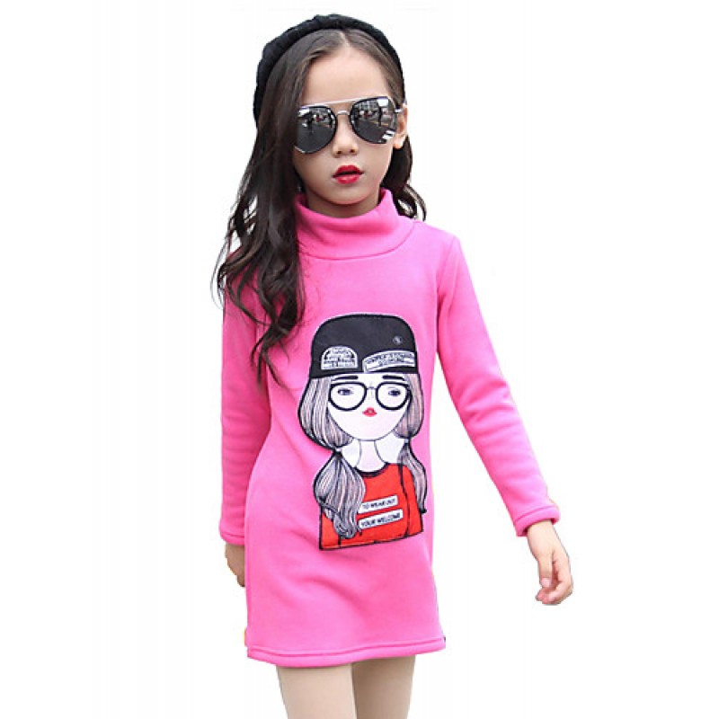 Girl Cotton Fashion Spring/Fall/Winter Going out/Casual/Daily Cartoon Print Turtleneck Long Sleeve Thicken Sweatshirt  