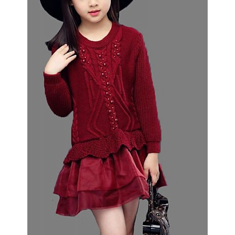 Girl's Casual/Daily Solid Sweater & Cardigan,Cotton Spring / Fall Black / Red  