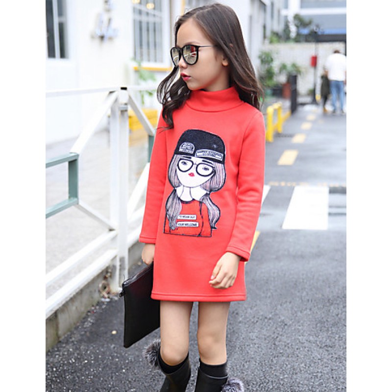 Girl Cotton Fashion Spring/Fall/Winter Going out/Casual/Daily Cartoon Print Turtleneck Long Sleeve Thicken Sweatshirt  