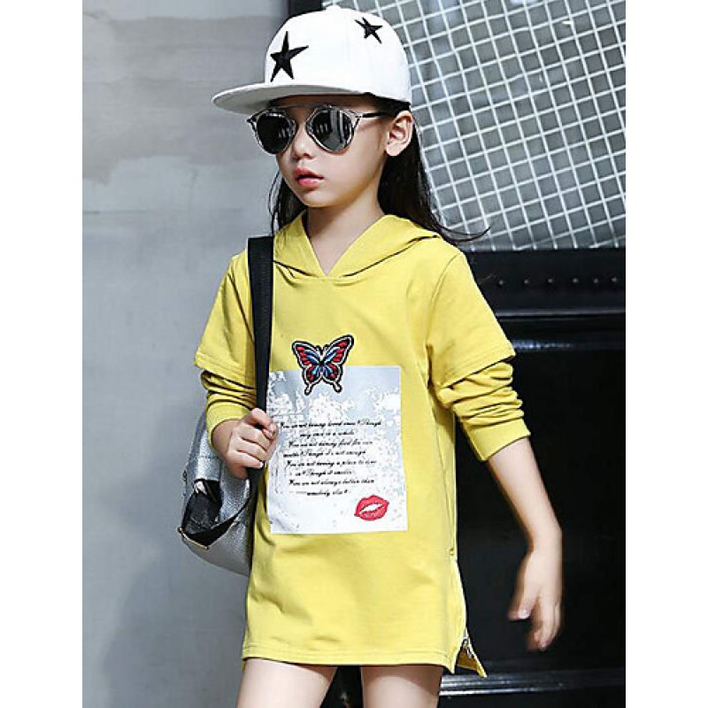 Girl Casual/Daily Print Hoodie & Sweatshirt,Cotton Spring Fall Long Sleeve Long  