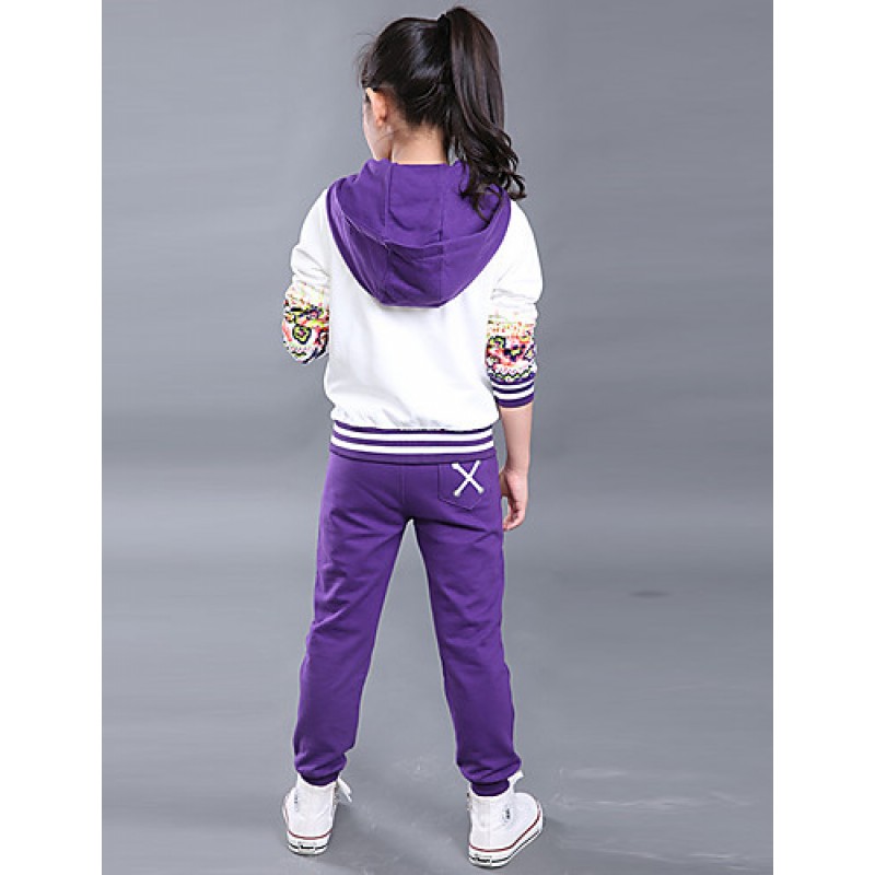 Girl's Cotton Spring/Autumn Sport Suit Set Floral Zipper Kids Hoodies And Pants Three-piece Set  