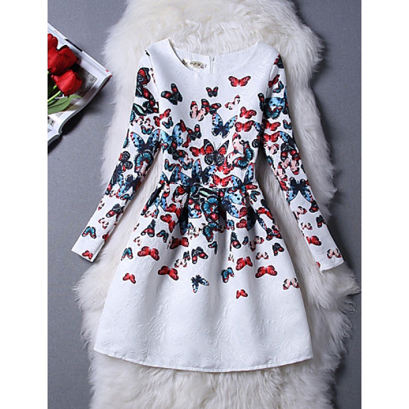 Girl's Casual/Daily Print Dress,Polyester Summer White  